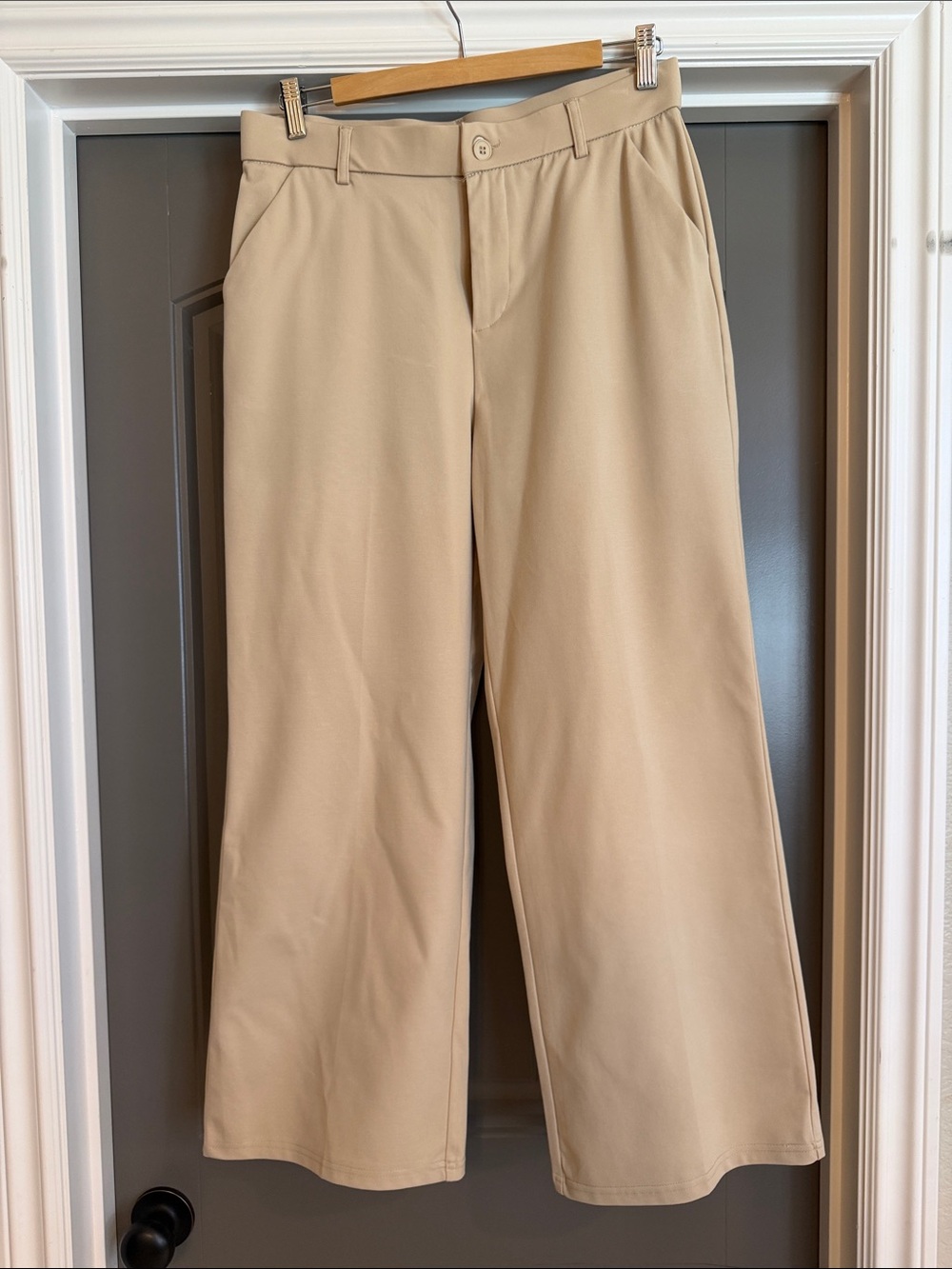 Wide Leg Cropped Women's Pants in Beige